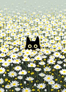 Pradera de margaritas y gatos negros de Justyna Jaszke