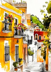 Callejón mediterráneo lleno de colorido de Justyna Jaszke