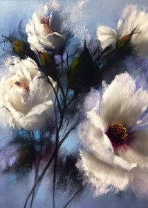 Flores blancas sobre fondo azul de Justyna Jaszke