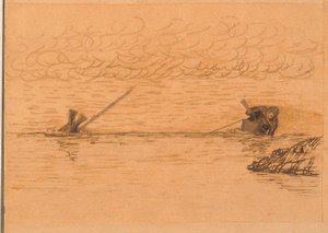 Hombre en kayak arponeando una foca buceadora de Kaarale Andreassen