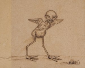 Motivo de una leyenda del este de Groenlandia (Un ser pájaro con cabeza de niño. Uno de los dos tupilaks de la familia Andreassen) de Kaarale Andreassen
