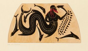 Impresión de la decoración en una ánfora griega, mostrando a Poseidón acompañado de delfines, c1858 de Kaeppelin et Compagnie