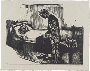 Visita al hospital (lámina 4 de: Die Schaffenden, 7.º año, 2.ª carpeta) de Käthe Kollwitz