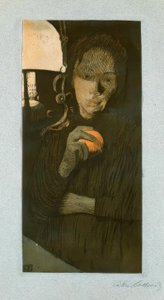 Mujer con naranja