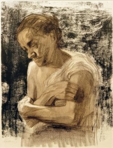 Medio cuerpo de una mujer con los brazos cruzados de Käthe Kollwitz