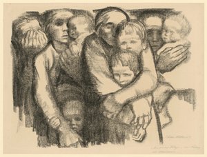 Madres (2.ª versión descartada de la 6.ª lámina de «Guerra», 1.er estado) de Käthe Kollwitz