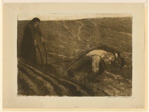 Tirador de arado y mujer (obra descartada para la lámina 1 de «Guerra de los campesinos», 2.º estado) de Käthe Kollwitz