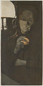 Retrato de una mujer desconocida con una naranja junto a una lámpara
Frau mit Orange (título original)