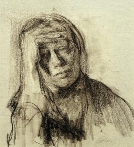 Autorretrato con el brazo derecho apoyado, la mano en la frente de Käthe Kollwitz