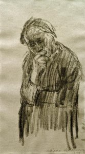 Mujer de pie, con la cabeza apoyada en la mano derecha de Käthe Kollwitz