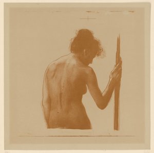 Semidesnudo femenino de espaldas con bastón de Käthe Kollwitz