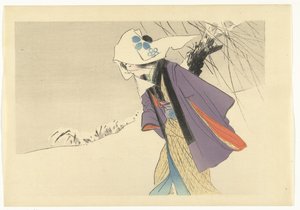 Mujer caminando por la nieve de Kajita Hanko