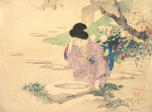 Mujer en un jardín, finales del siglo XIX - principios del siglo XX de Kajita Hanko