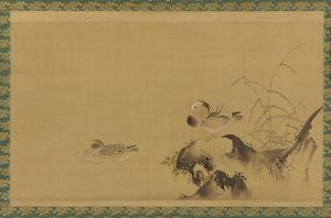 Patos mandarines en un paisaje, período Edo de Kanô Yôboku Tsunenobu