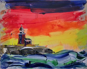 Faro de la costa al atardecer de Kanat Ibragimov