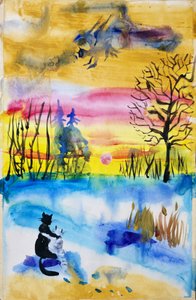 Gatos traviesos al atardecer de Kanat Ibragimov