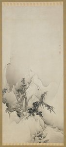 Paisaje de invierno: un barranco, período Edo, 1883 de Kano Hogai