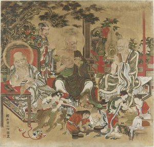 Los dieciséis Arhats Juroku Rakan de Kano Kazunobu