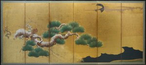 Faisán y pino, c.1626 (tinta, color y oro sobre papel) de Kano Koi