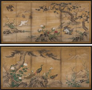Aves y flores de Kano Mitsunobu