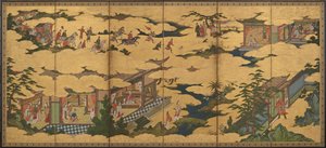 Escenas de la vida del emperador Ming Huang y Yang Guifei (uno de un par con F1901.21) de Kano Mitsunobu