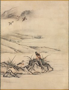 Flores y pájaros en un paisaje primaveral, 1500s