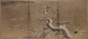 Escena de Invierno con Ciruelos y Faisanes, principios del 1600 de Kano Naonobu