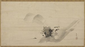 Paisaje, Pergamino colgante, siglo XVII de Kano Tanyu