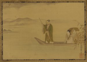 Hombre y mujer chinos en un bote, período Edo