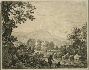 Paisaje con hombre y perro de Karel Dujardin