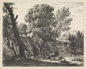 Paisaje con un hombre y dos asnos de Karel Dujardin