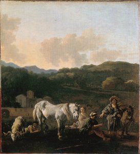 Campesinos y un caballo blanco de Karel Dujardin