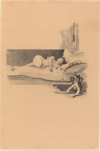 Ilustración para "Jestrab Kontra Hrdlicka, XXII" (Niña dormida en una cama) de Karel Vitezslav Masek