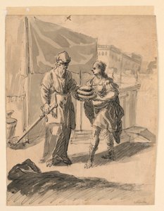 Dibujo, Figura presentando panes a un general, hacia 1650