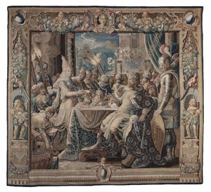 Cleopatra entretiene a Antonio; tapiz, hacia 1640 (tejido llano de lana y seda con tapiz de urdimbre de lana) de Karel van II Mander