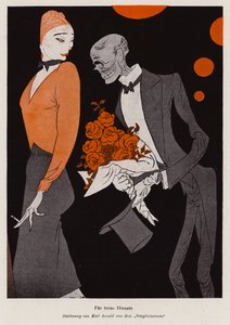 Para un servicio fiel - los efectos de la sífilis (litografía en color) de Karl Arnold