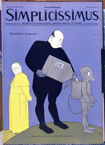 El Papa Pío XI (1857-1939) y Benito Mussolini (1883-1945) portada de la revista "Simplicissimus", 30 de abril de 1928 (litografía en color)