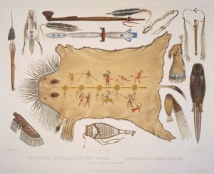 Utensilios y armas indias, grabado por A. Zschokke y J. Hurliman, publicado en 1840