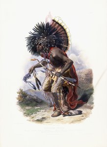 Pehriska-Ruhpa, guerrero Moennitarri con el traje de la Danza del Perro, 1840 de Karl Bodmer