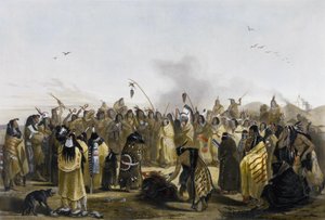 Danza del cuero cabelludo de los Minitarres de Karl Bodmer