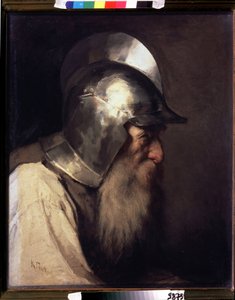 "Guerrero de la época de las guerras religiosas y las masacres de protestantes en Francia en el siglo XVI" Pintura de Karl Gun (1830-1877) 1870 Galería Estatal Tretiakov, Moscú de Karl Fedorovic Gun
