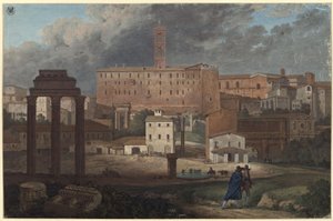 Vista del Capitolio en Roma desde el Campo Vaccino de Karl Friedrich Schinkel