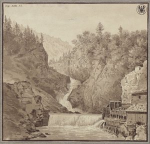 Vista de la cascada cerca de Lend en la región de Salzburgo de Karl Friedrich Schinkel