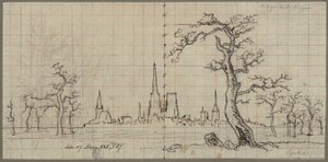 Vista de una ciudad con una catedral imponente en un paisaje invernal de Karl Friedrich Schinkel