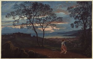 Vista de Trieste desde una elevación al atardecer de Karl Friedrich Schinkel