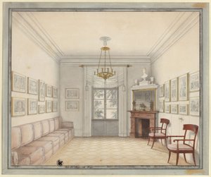 Berlín. Palacio de Charlottenburg, parque del palacio, Pabellón Nuevo (Pabellón Schinkel). Vista de la Sala Blanca como modelo para la decoración de las habitaciones de la planta superior de Karl Friedrich Schinkel