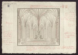 Berlín, Spittelmarkt. Proyecto para la iglesia de Santa Gertrudis. Vista interior del coro, con correcciones de Karl Friedrich Schinkel