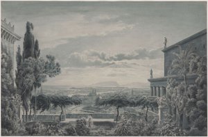 La residencia de un príncipe. Jardín privado de la pareja principesca con vistas a la ciudad y al mar de Karl Friedrich Schinkel