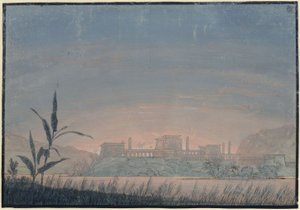La flauta mágica. Ópera de Wolfgang Amadeus Mozart. Proyecto para el 10.º decorado. Paisaje con el castillo de Sarastro de Karl Friedrich Schinkel