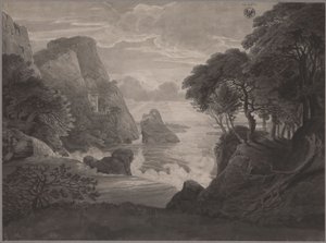 Paisaje costero rocoso con un castillo de Karl Friedrich Schinkel